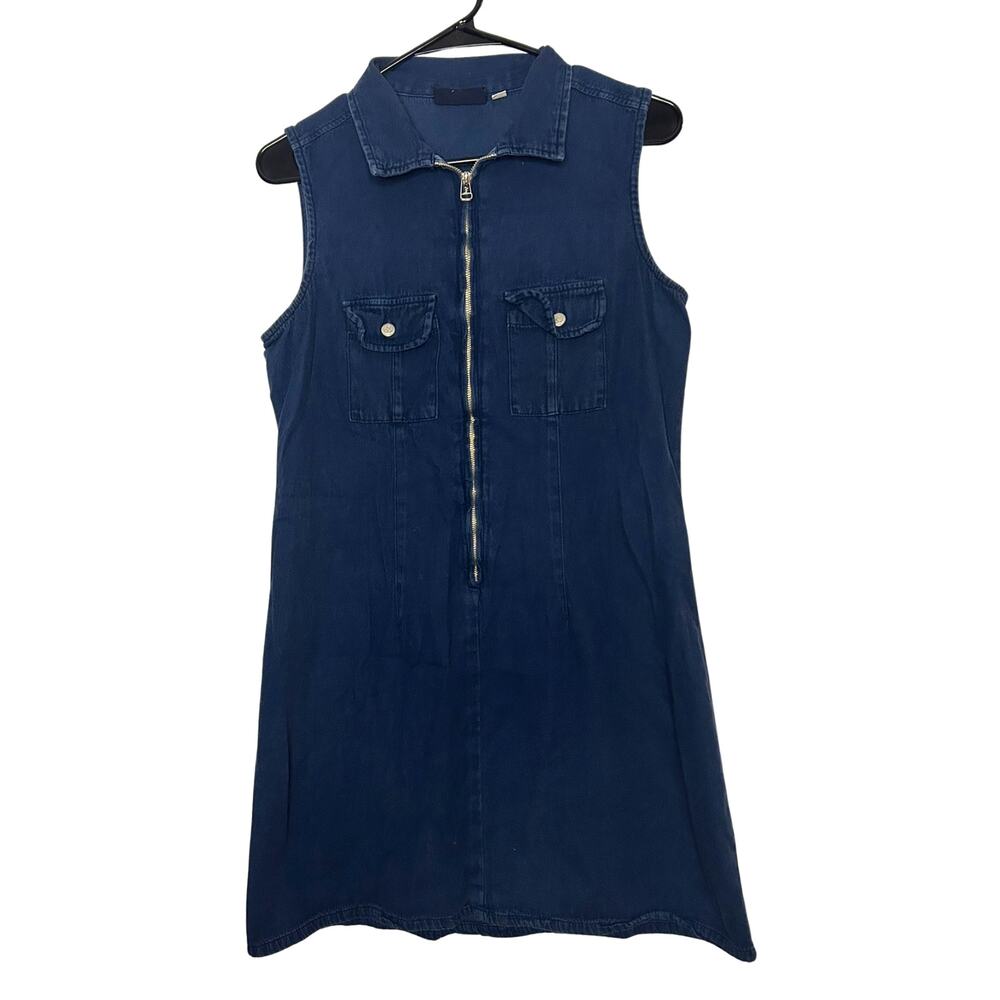 Faded Glory M Dark Wash Denim Zip Front Mini Dress Western Americana Y2K